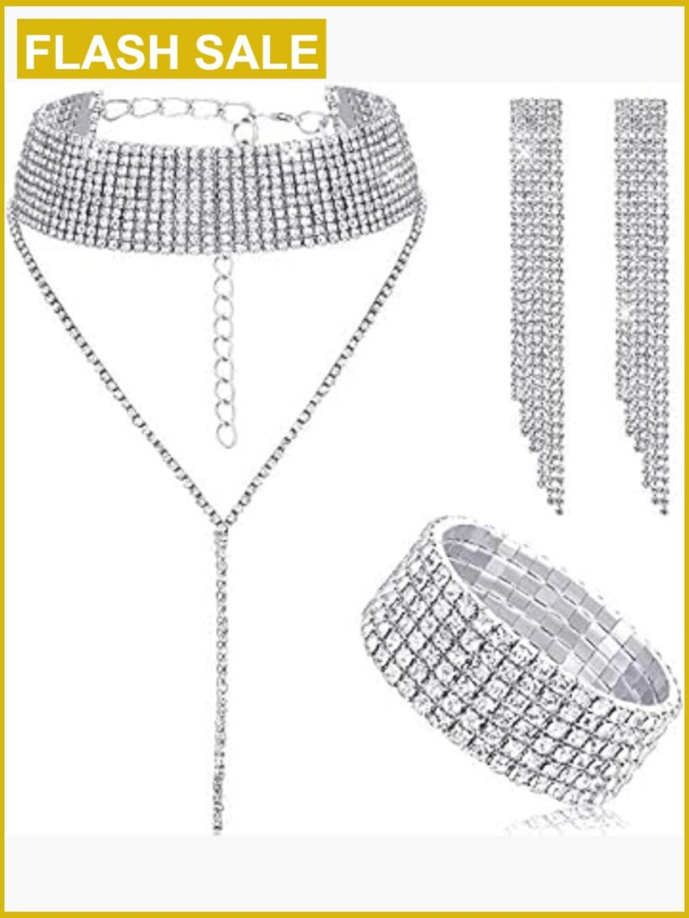 Women's Rhinestone Jewelry Set - Necklace, Bracelet, Earrings for Bridal Party